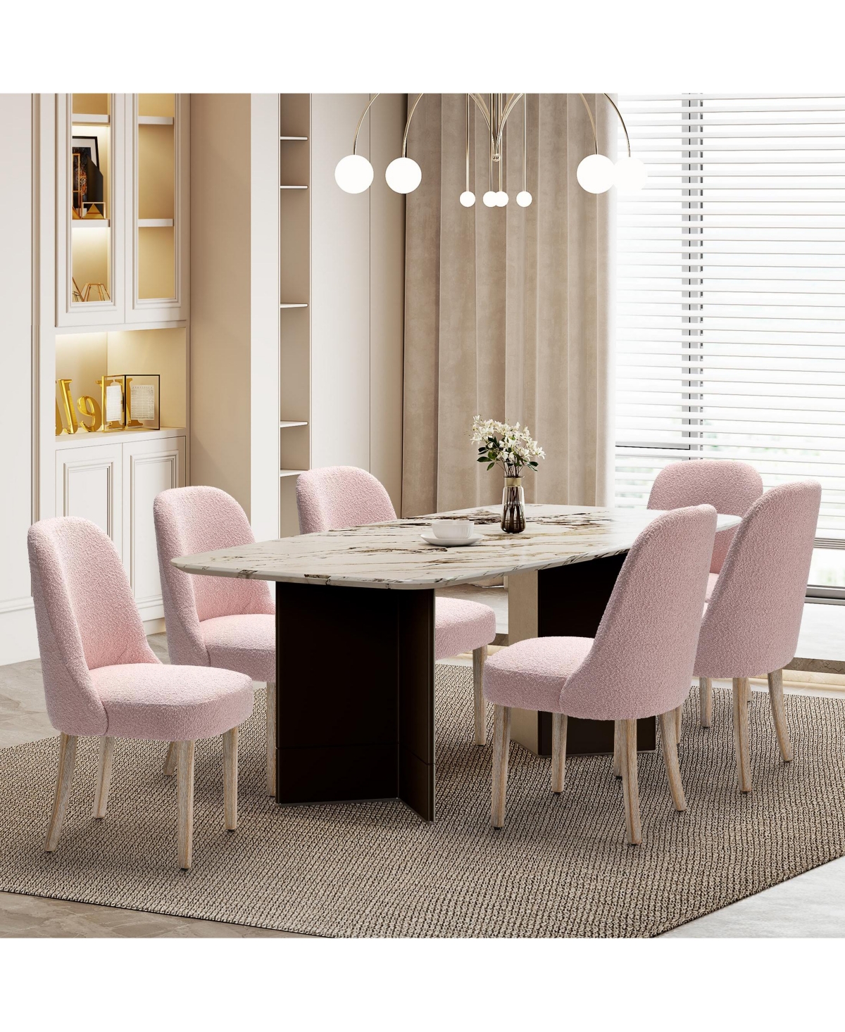 Mid-Century Modern Upholstered Boucle Dining Chair (Set of 6)