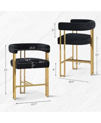 Set of 2 Counter Height Bar Stools, 25" Upholstered Chairs with Gold Metal Legs, Curved Back & Armrests-Maison Boucle