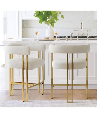Set of 2 Counter Height Stools, 25" Upholstered Chairs with Gold Metal Legs, Curved Back & Armrests-Maison Boucle