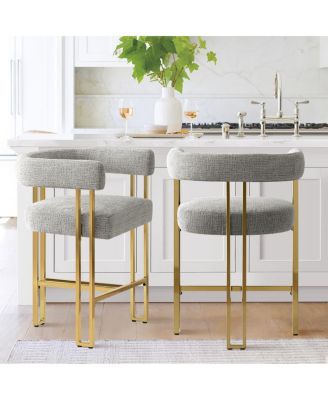 Set of 2 Counter Height Stools, 25" Upholstered Chairs with Gold Metal Legs, Curved Back & Armrests-Maison Boucle
