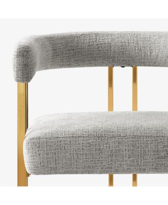 Set of 2 Counter Height Stools, 25" Upholstered Chairs with Gold Metal Legs, Curved Back & Armrests-Maison Boucle