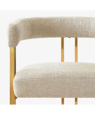 Set of 2 Counter Height Stools, 25" Upholstered Chairs with Gold Metal Legs, Curved Back & Armrests-Maison Boucle