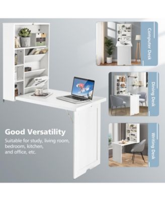 Wall Mounted Fold-Out Convertible Floating Desk Space Saver
