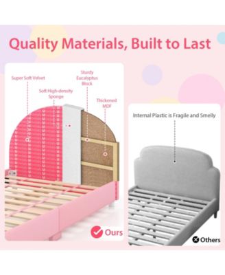 Wood Upholstered Twin Bed Platform with Slat Support