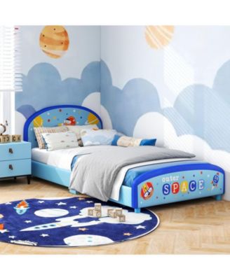 Wood Upholstered Twin Bed Platform with Slat Support