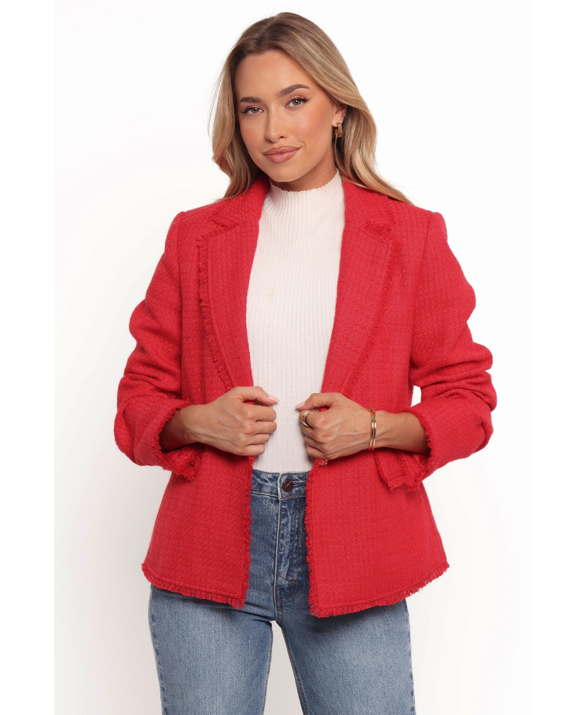 Women's Simona Single Button Twill Blazer - Red