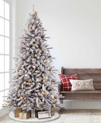 Puleo 7.5FT Pre-lit Flocked Birmingham Fir Artificial Christmas Tree