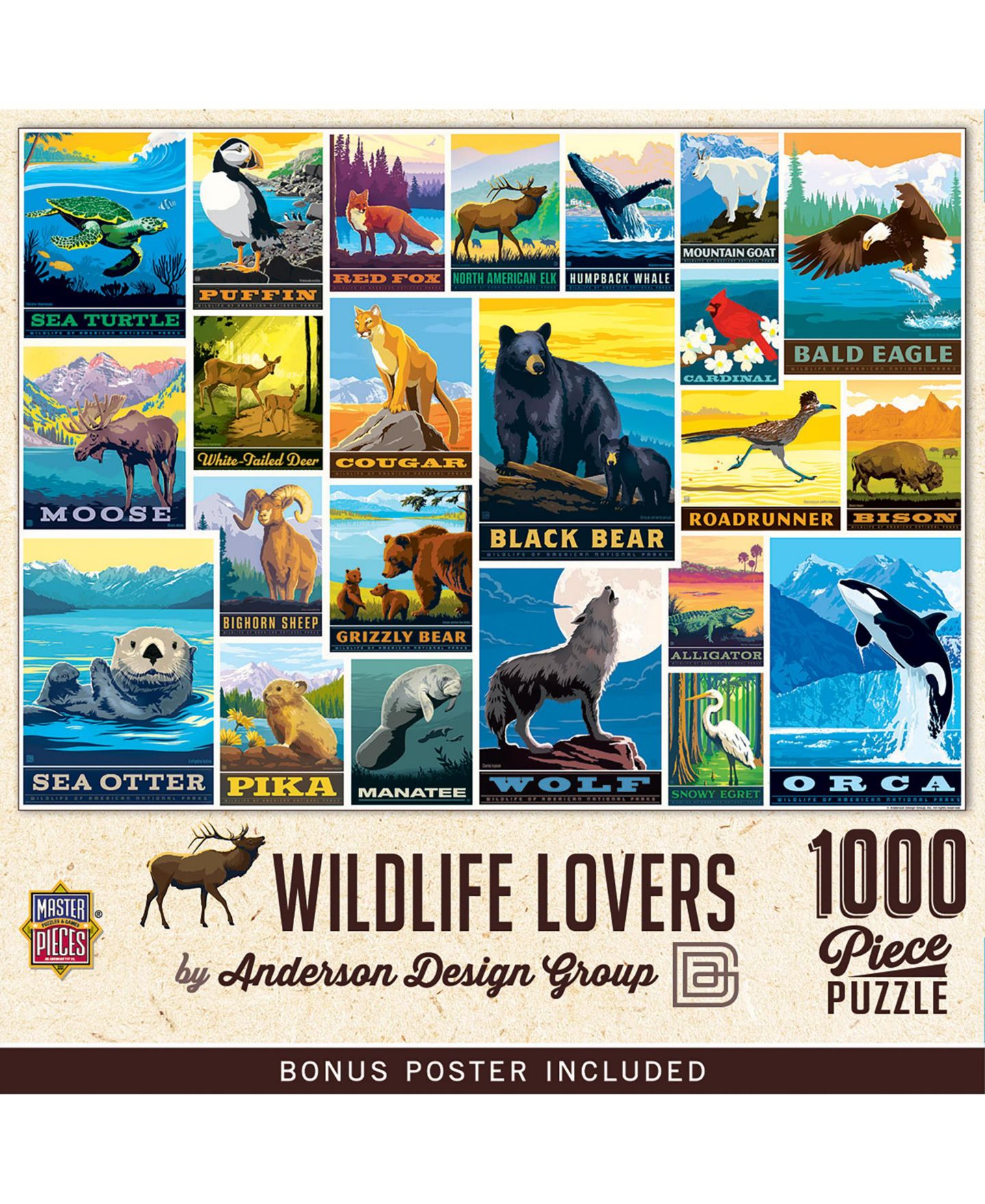 Пазл MasterPieces Puzzles Vintage Posters Wildlife, 1000 деталей, от 14 лет — фото 1