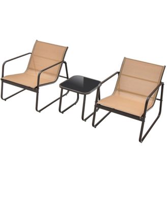3 Pieces Patio Conversation Set Outdoor Metal Chair & Table Tempered Glass Top
