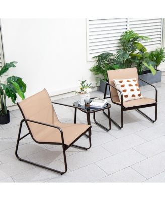 3 Pieces Patio Conversation Set Outdoor Metal Chair & Table Tempered Glass Top