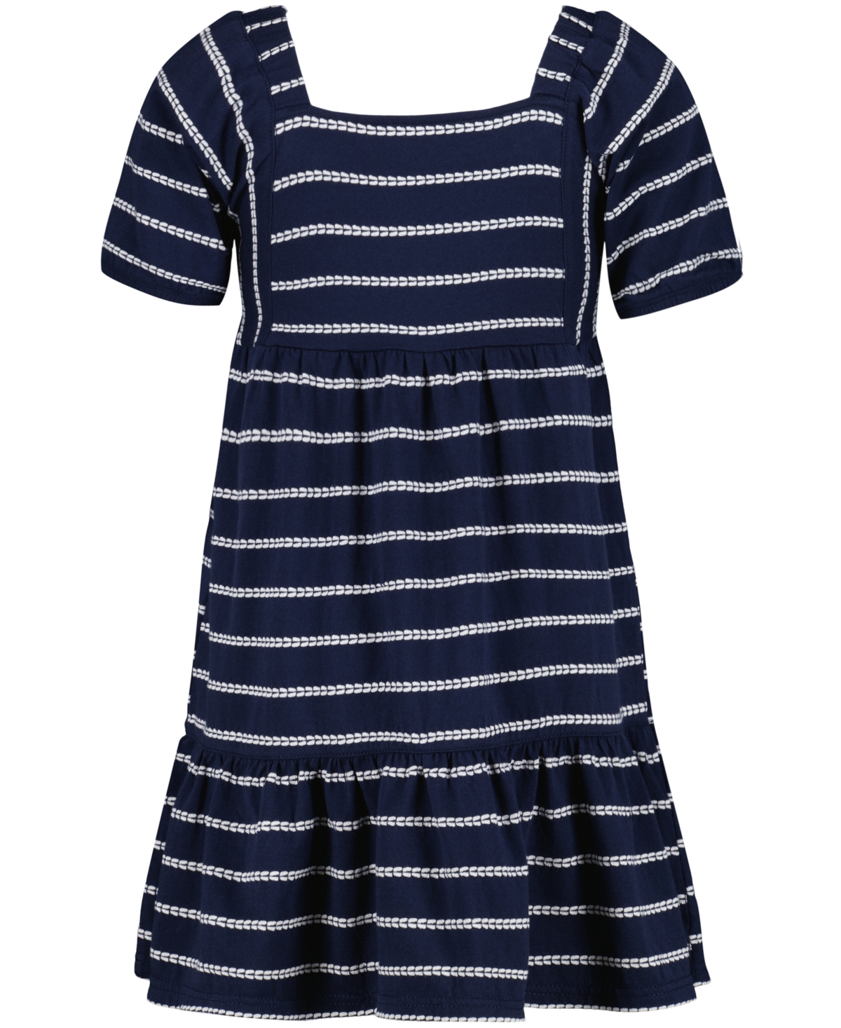 Tommy Hilfiger Big Girls Rope Stripe Tiered Short Sleeve Dress In Dark Blue