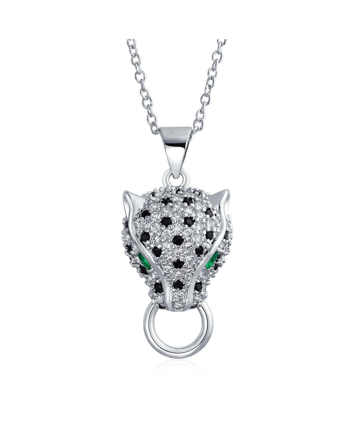 Bling Jewelry Art Deco Style Panther Pendant Necklace with Green Eye Cz Cubic Zirconia
