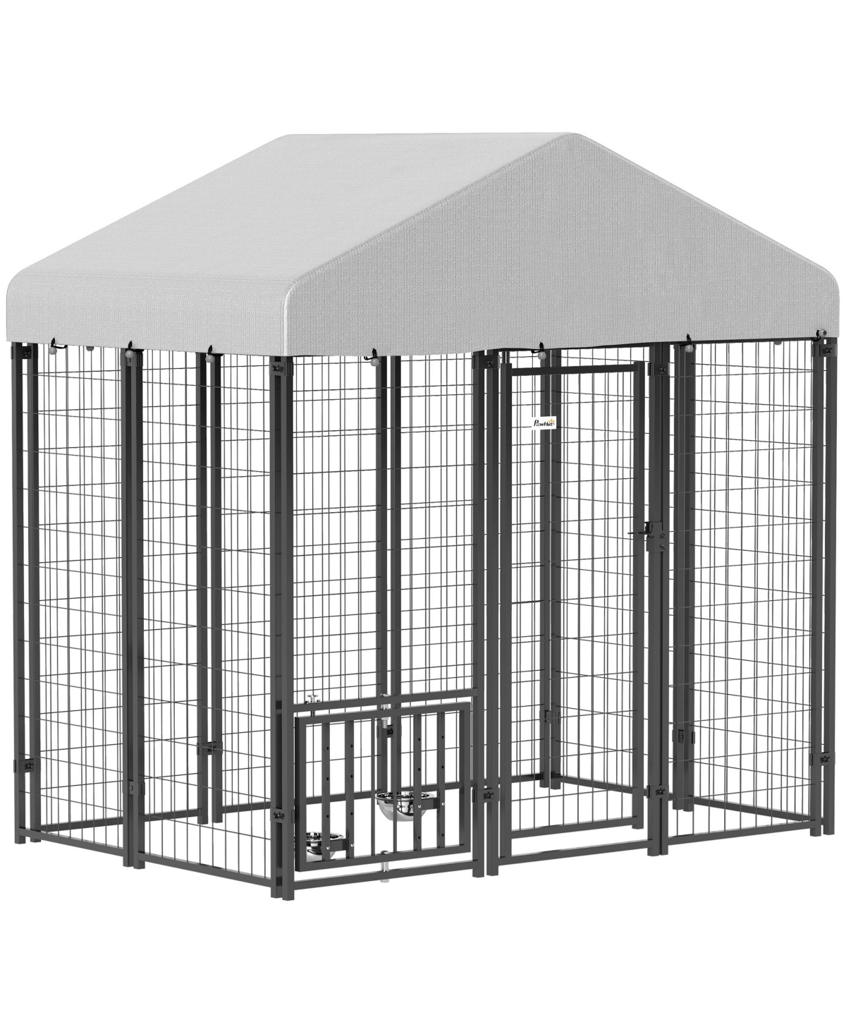 5.9' x 4' x 6' Outdoor Dog Kennel with Rotating & Adjustable Bowls - Silver