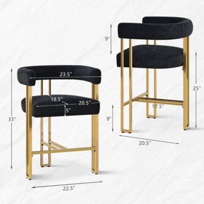 Set of 3 Counter Stools – Chenille Upholstered with Metal Legs