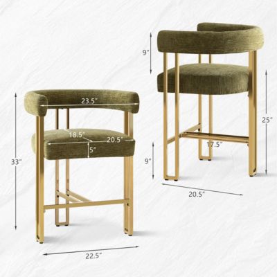 Set of 3 Counter Stools – Chenille Upholstered with Metal Legs
