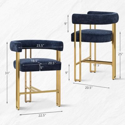 Set of 3 Counter Stools – Chenille Upholstered with Metal Legs