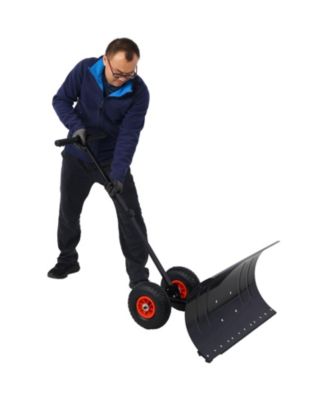 Snow Shovel with Wheels, Snow Pusher, Cushioned Adjustable Angle Handle Snow Removal Tool, 29" Blade, 10" Wheels,black color