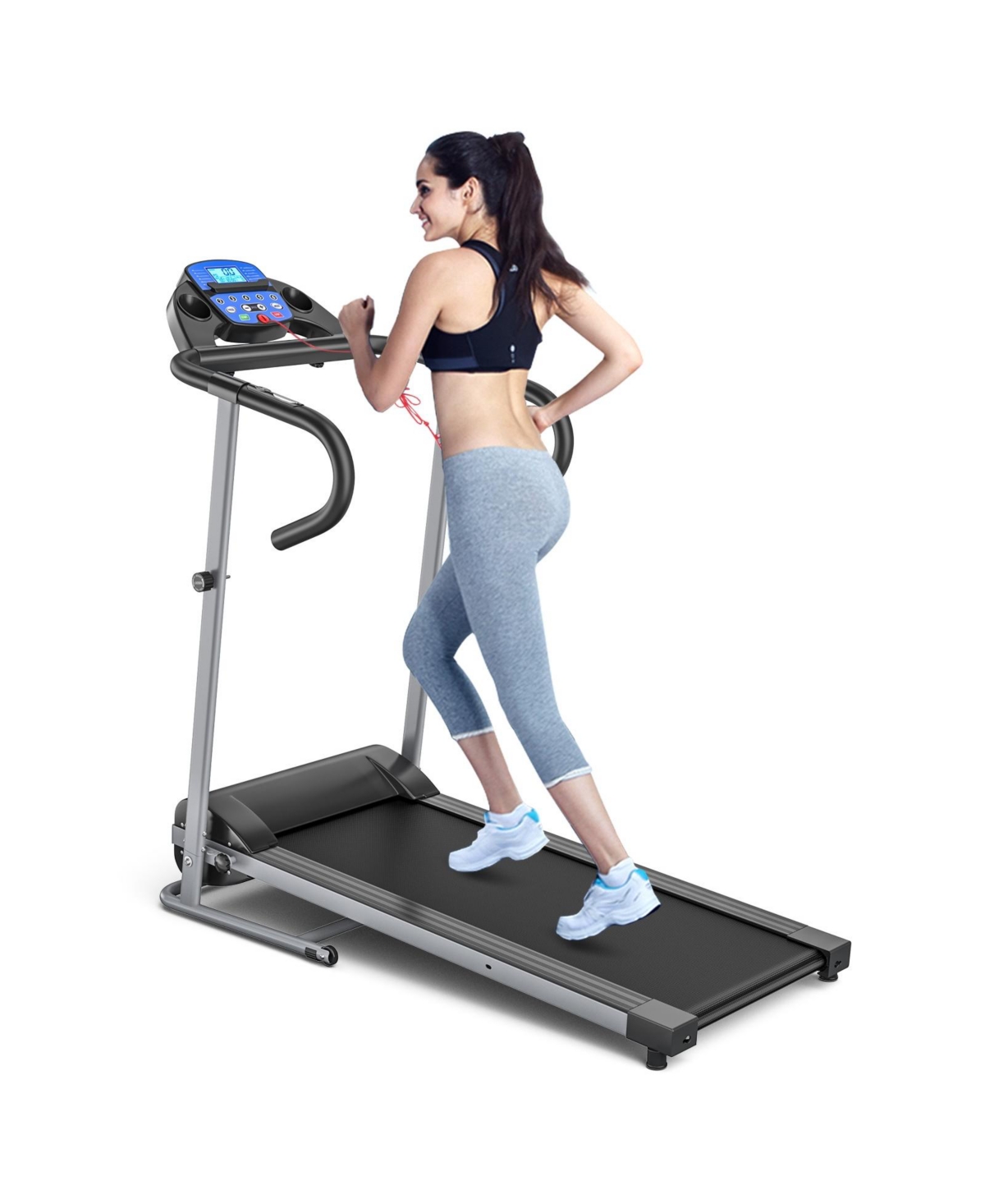 Electric Foldable Treadmill with Lcd Display and Heart Rate Sensor - Black
