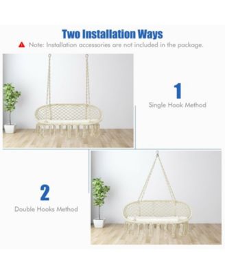 2 Person Hanging Hammock Chair with Cushion Macrame Swing