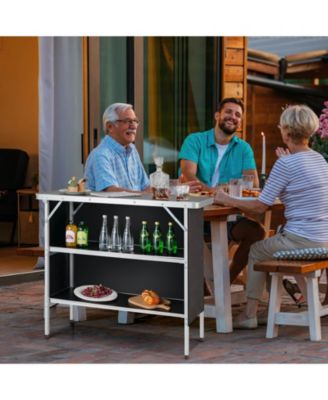 Folding Camping Table with 2-Tier Open Shelves for Outdoor BBQ