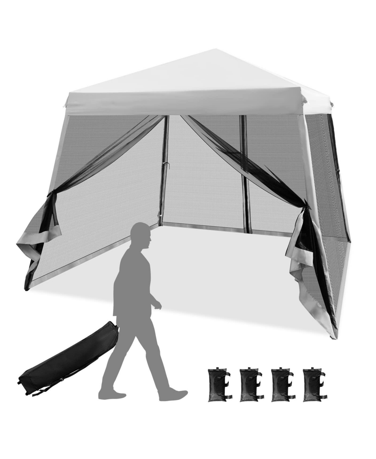 10 x 10 Feet Pop Up Canopy with Mesh Sidewalls and Roller Bag - Grey
