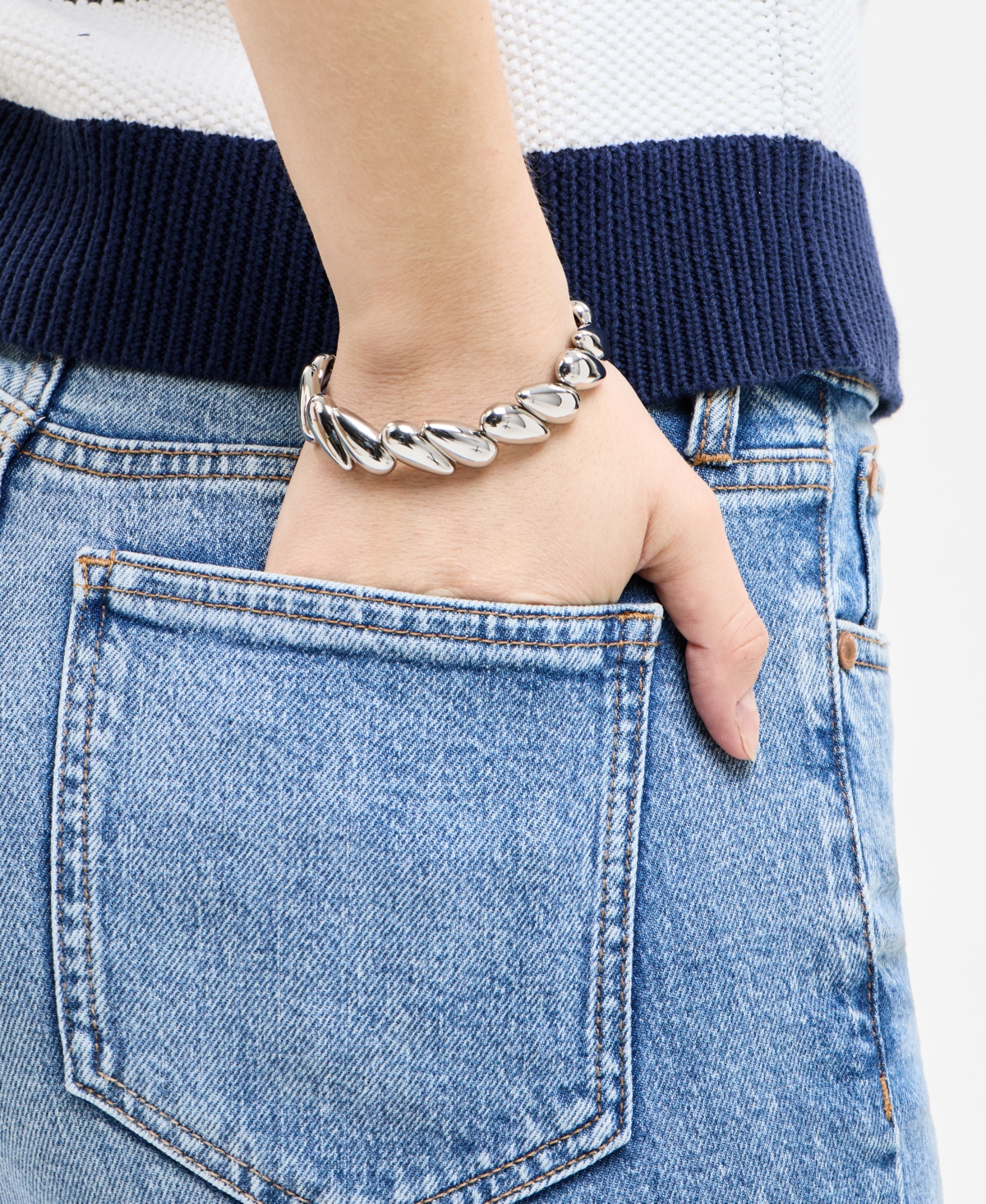 ON 34TH PUFFY SILVER-TONE TEARDROP STRETCH BRACELET, EXCLUSIVELY AT MACY'S 