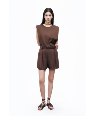 Women's Belted Linen Mini Shorts