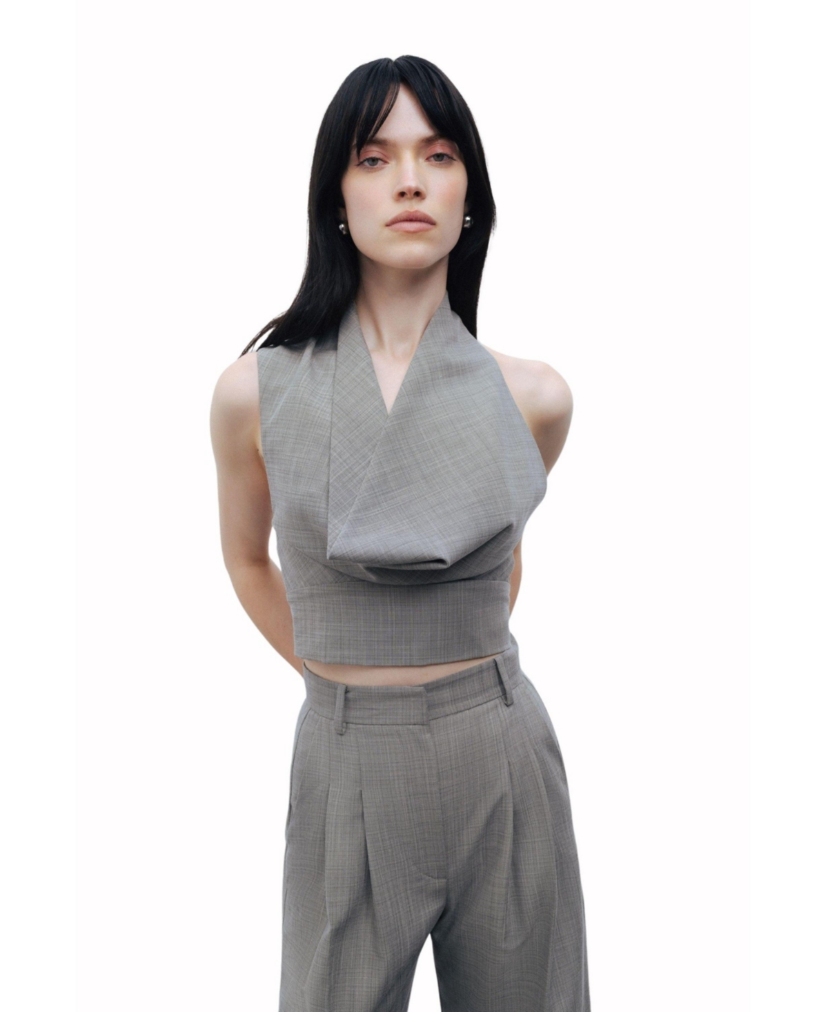 Women's Draped Neckline Blouse - Grey