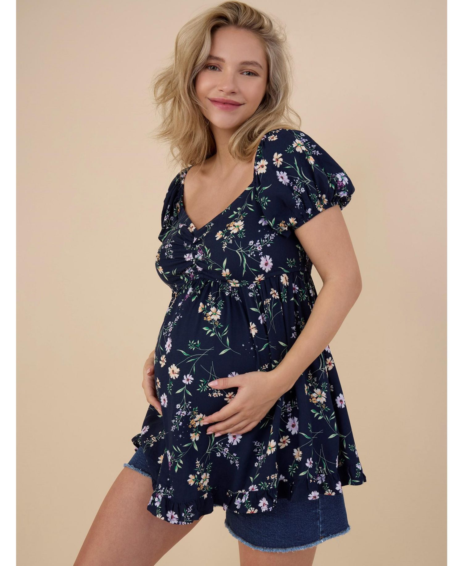 Women's Off the Shoulder Short Sleeve Babydoll Top - Motherhood