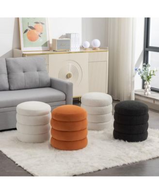 Round Velvet Ottoman Footstool, Small Upholstered Stool for Bedroom, Living Room, or Vanity, Modern Accent Seat-The Pop Home