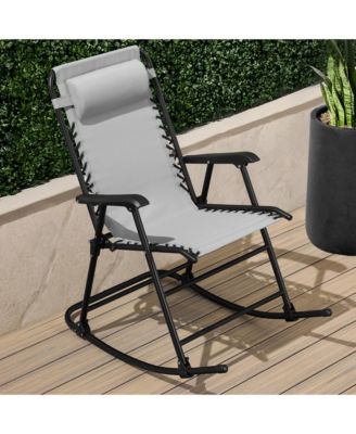 Folding Outdoor Zero Gravity Rocking Lounge Chair w/ Headrest Pillow