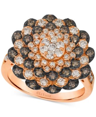 Le Vian - Chocolate Diamond & Nude Diamond Flower Cluster Statement Ring (1-1/6 ct. t.w.) in 14k Rose Gold
