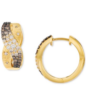 Chocolate Ombr&eacute; Diamond Crossover Chunky Huggie Hoop Earrings (1 ct. t.w.) in 14k Gold, 0.71"