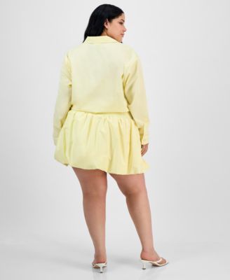 Trendy Plus Size Collared Tie-Hem Shirt & Bubble-Hem Skirt