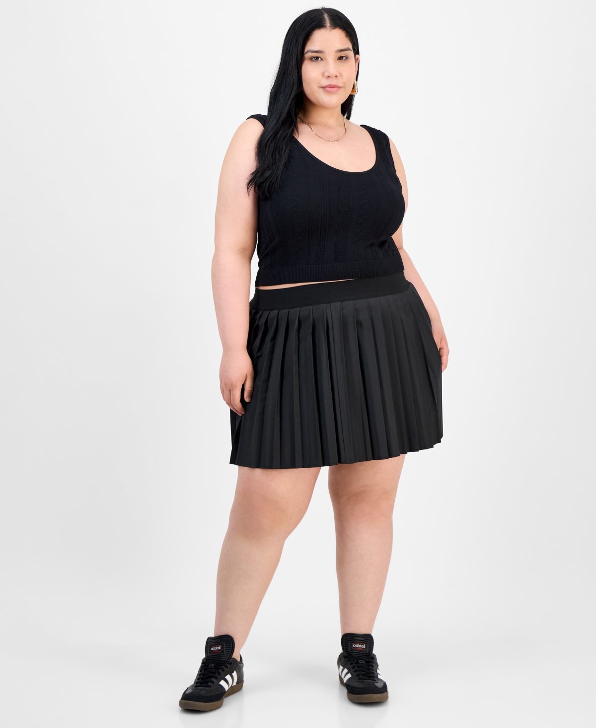 Trendy Plus Size Pleated Pull-On Skort - Black Beauty