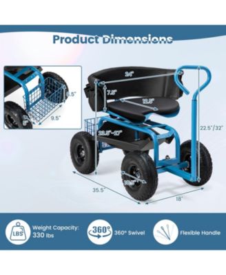 Cushioned Rolling Garden Cart Scooter with Storage Basket and Tool Pouch