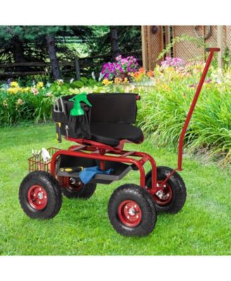  16.5&amp;#x22;-20.5&amp;#x22; Rolling Garden Cart with Height Adjustable Swivel Seat and Storage Basket