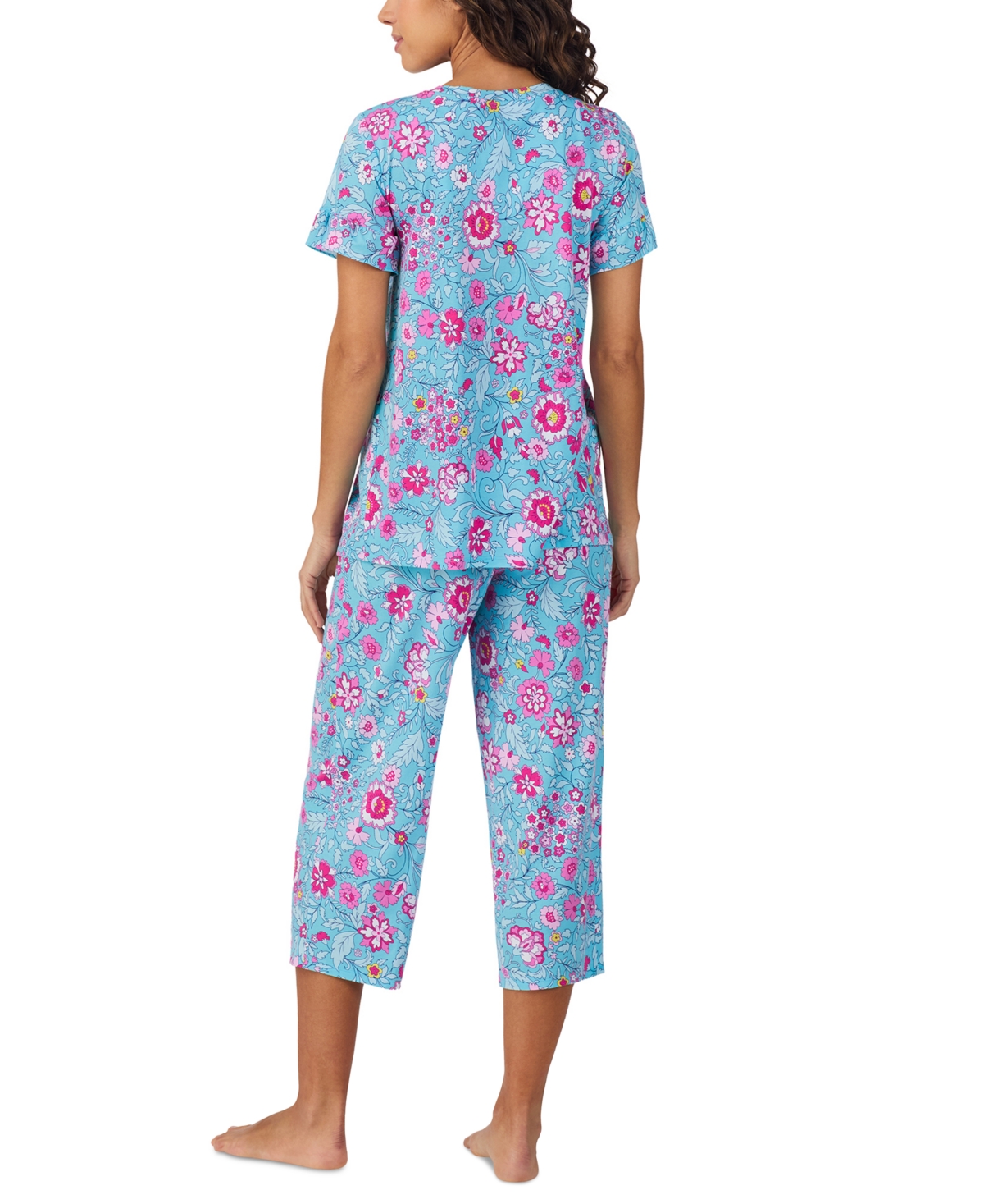 Shop Cuddl Duds Women's Short-sleeve Cropped Pajama Set In Aqua