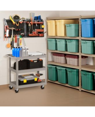 3-Tier Metal Utility Cart Trolley Tool with Flat Handle and 2 Lockable Universal Wheels