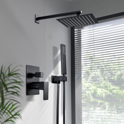 Aquaterior Shower Faucet Set Wall Mount Concealed Mixer Valve Rain Matte Black