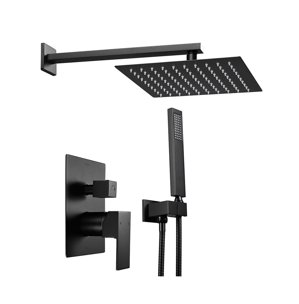Aquaterior Shower Faucet Set Wall Mount Concealed Mixer Valve Rain Matte Black - Natrual