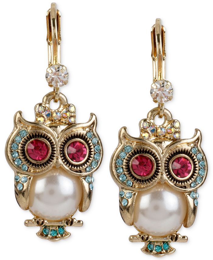 Betsey Johnson - Gold-Tone Ornate Owl Drop Earrings