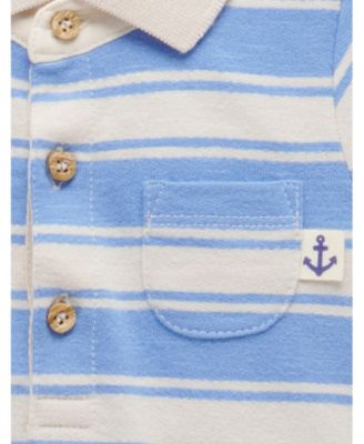 Baby Boys Striped Polo Growsuit