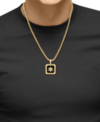 EFFY&reg; Men's Onyx & Diamond Star Inlay Square 22" Pendant Necklace in 14k Gold