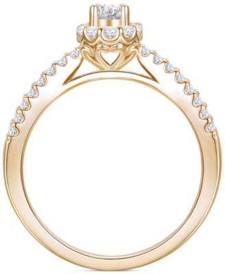 Diamond Oval Halo Three Row Engagement Ring (1 ct. t.w.) in 14k Yellow or White Gold 