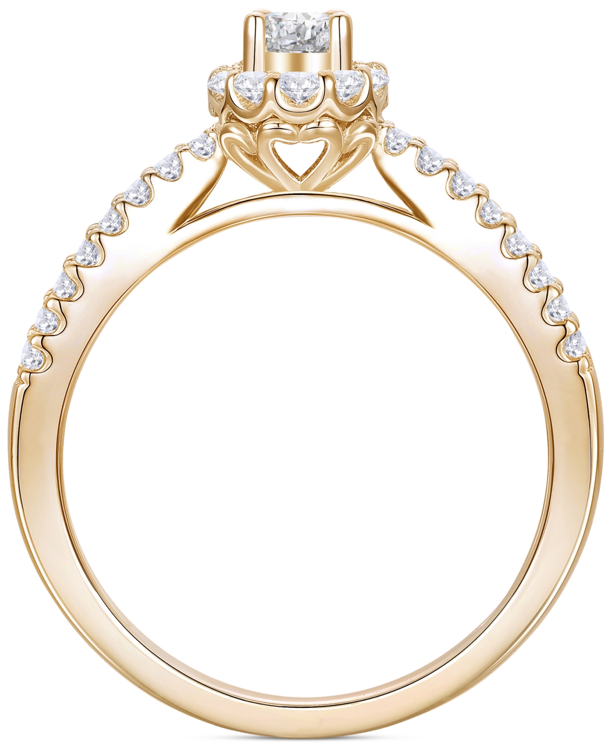 Macy's Diamond Oval Halo Three Row Engagement Ring (1 Ct. T.w.) In 14k Yellow Or White Gold In Yellow Gold