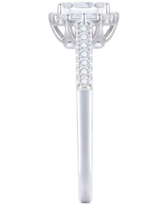 Diamond Emerald Shaped Halo Cluster Engagement Ring (3/8 ct. t.w.) in 14k White Gold