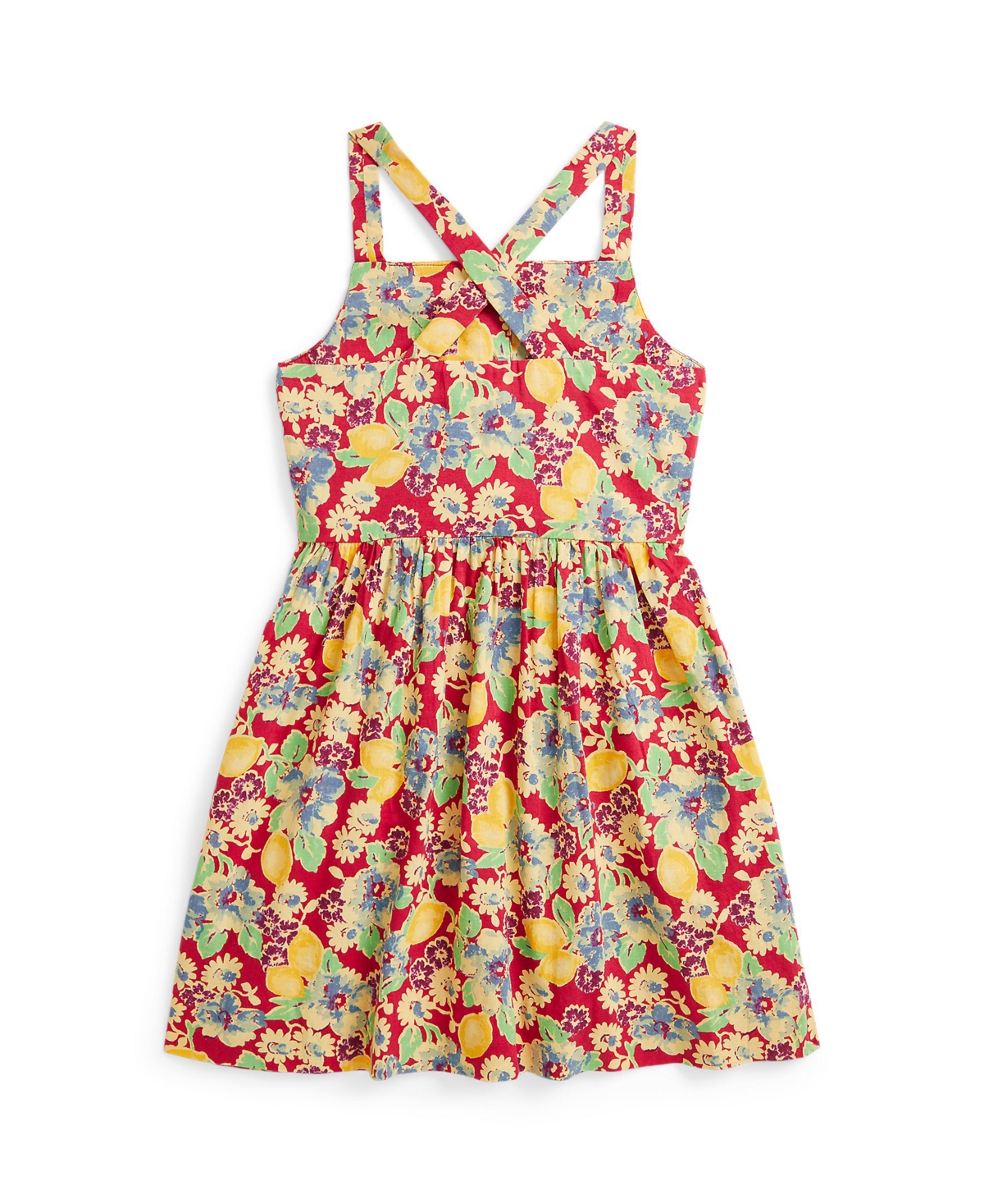 Polo Ralph Lauren Toddler And Little Girls Lemon-floral Slub Dress In Red