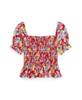 Toddler and Little Girls Floral Smocked Jersey Top