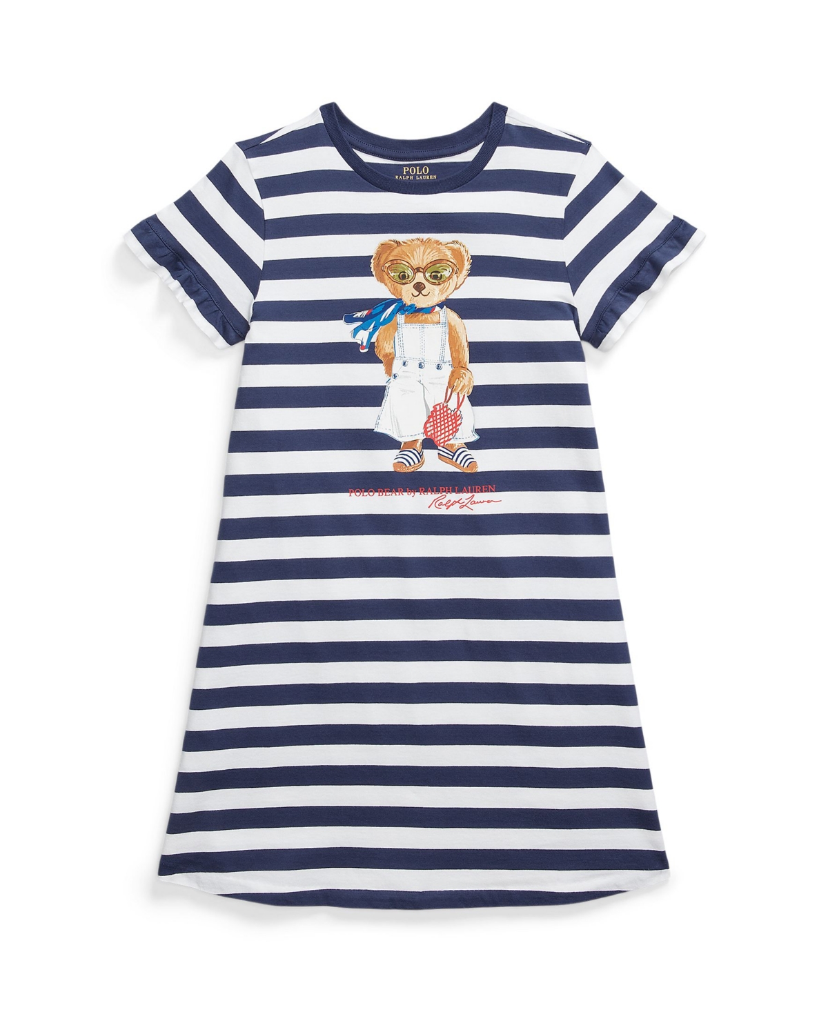 Polo Ralph Lauren Striped Polo Bear Cotton Tee Dress In Navy